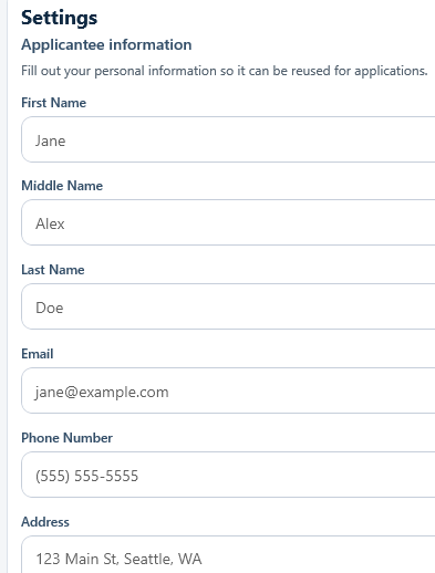 Applicant information form
