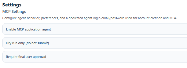 MCP settings toggles