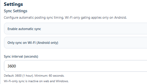 Sync settings