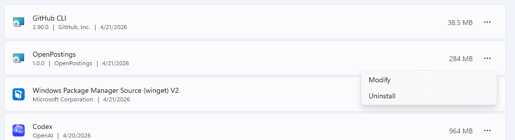 Windows uninstall process